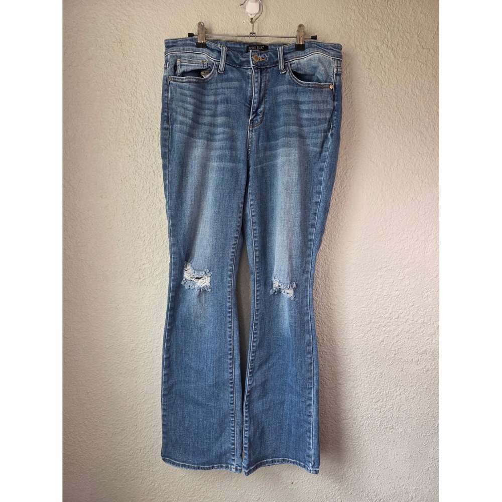 Judy Blue High Rise Distressed Flare Jeans Medium Wash Size 9